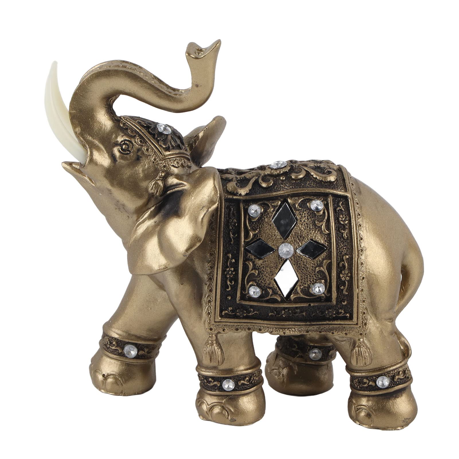 GOTOTOP Elephant Figurine Home Decor Animal Statue Ornament Resin Gold Color Home Office (M)