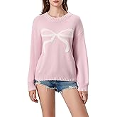 Fabumily Women Bow Sweater Y2k Crewneck Long Sleeve Knitted Pullover Teen Girls Oversized Sweaters Cute Fall Tops