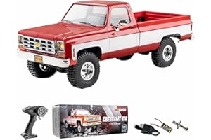 WOWRC FMS 1:18 RC Crawler Chevrolet K10 RC Truck RC Car Official Licensed Model Car 5km/h 4WD Hobby RC Crawler RC Cars RTR Remote Control Car with LED Lights Vehicle 3-Ch 2.4GHz Transmitter Red