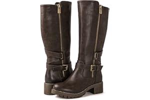 GLOBALWIN Women's Knee High Boots Tall Fashion Riding Boots For Women With Side Zipper Chunky Low Heel