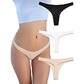 Womens Cotton Thongs Underwear Breathable No Show Cheeky Panties Tangas Sexy for Everyday Workout 3 Pack Set