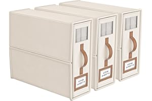 BigPonPon 3 Pack Foldable Bed Sheets Set Organizers and Storage(King & Queen Size),Linen Fabric Closet Organizers with Window,Folding Bedding Storage Box for Bedsheets and Pillow Cube Organizer-Beige