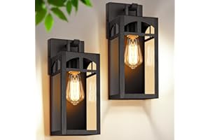 VERRON Outdoor Wall Lanterns, Exterior Waterproof Matte Black Wall Light Fixtures, Sconces Wall Lighting with Clear Glass Shade, Anti-Rust E26 Socket Wall Mount Lights for Porch Entryway Patio Garage, 2 Pack