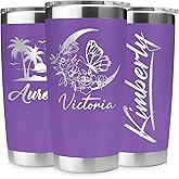 Personalized 20 oz Engraved Tumbler – Custom Name Stainless Steel Insulated Travel Cup, Double-Wall, Keeps Drinks Hot & Cold, Durable Powder-Coated Coffee Mug – Gift for Him, Her. (Purple)