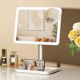 FUNTOUCH Vanity Mirror with Lights, Rechargeable Makeup Mirror with Lights,Smart Touch with 3-Color Lighting, Dimmable, Detachable 40X Magnification for Vanity Desk Tabletop,White