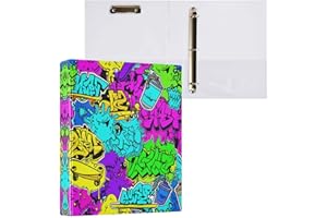 STAYTOP Hip Hop Graffiti Style Round Ring Binder Organizer,3 Ring Binder with Clipboard （A4 Letter Size ）,Cute Binder for Sch