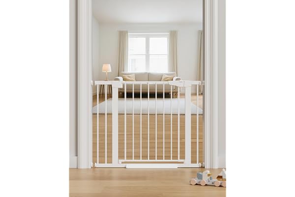 Cumbor 30-40.6 in Baby Gate for Stairs and Doorways, Dog Gate Indoor White | Mom's Choice Awards Winner, Auto Close, Double Lock, Safety Child Gate for Toddlers & Pets, Pressure or Hardware Mounted