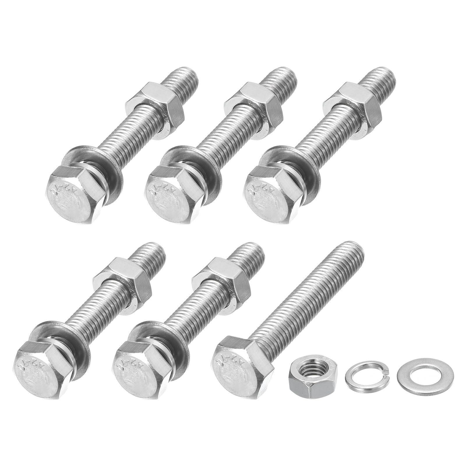 METALLIXITY Hex Head Screws Bolts, Nuts, Flat & Lock Washers Kits (M8-1.25x50mm) 6 Set, Stainless Steel Fully Threaded Machine Screws Bolt Set - for Home Appliance Equipment