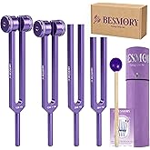 BESMORY Tuning Forks for Healing Set (128Hz, 136.1Hz, 256Hz, 384Hz), Purple | Weighted and Unweighted Tuning Fork, Sound Healing for Meditation, Yoga, Chakra Balancing, with Reflex Hammer &amp; Velvet Pouch
