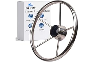 Mojiate 13.5" 5-Spoke Stainless Steel Boat Steering Wheel | Marine-Grade 304 Stainless with 25° Tapered Grip | Universal Fit for 3/4" Tapered Shaft, for Yacht, Speedboat & Pontoon