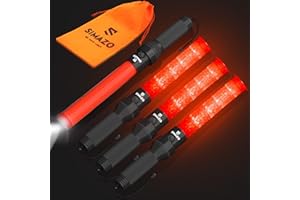 SIMAZO 4 Pack Traffic Wand, 16 Inch Traffic Control Wand with White LED on Top, Traffic Safety Signal Baton with 3 Flashing Modes for Parking Guides, Car Directing, Air Marshalling