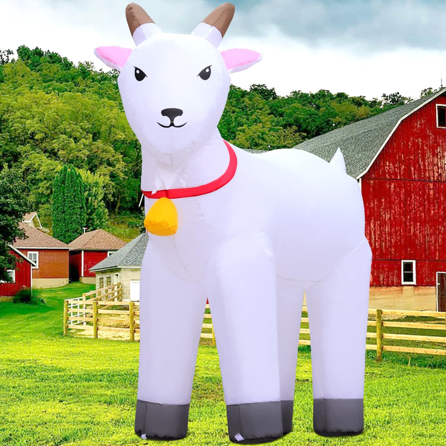 Photo 1 of ***used**DomKom 6FT Goat Inflatables Christmas Spring, Farm Ranch Blow up Animals Cute, Decorations Outdoor Yard Built-in LED Lights Big Large Decor Party Farm Lawn Holiday Outside