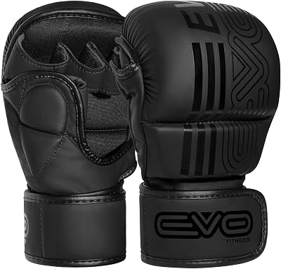 EVO Fitness MMA Gloves Leather Sparring Muay Thai Grappling Large Black