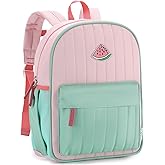 VASCHY Toddler Girls Backpack, Kids' Small Lightweight Quilted Color-blocked Bookbag School Backpack for Kindergarten Children Light Pink Green