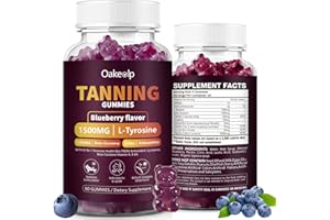 Oakevlp Extra Powerful Tanning Gummies,1500mg of L-Tyrosine,Daily Tanning Supplement Adults Woman & Men,with 1000mg of Beta-Carotene,50mg of Astaxanthin,8500mcg of Vitamin A for Skin Health