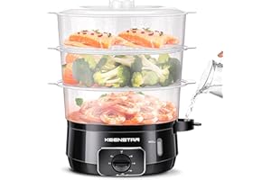 KEENSTAR 13.7QT Electric Food Steamer for Cooking, 3 Tiers Vegetable Steamer, 800W Fast Simultaneous Cooking, 60-Minute Timer, Veggies Steamer, Ideal for Fish Seafood Rice, BPA-Free Baskets(Black)