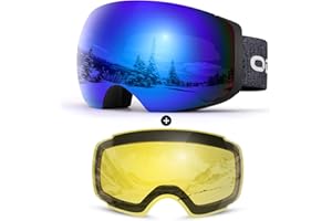Odoland Magnetic Interchangeable Ski Goggles with 2 Lens, Large Spherical Frameless Snow Snowboard Goggles for Men Women