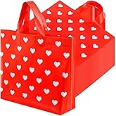 Sinload 100 Pcs Large Valentines Day Gift Bags with Handle Red Heart Plastic Treat Bags Bulk 13.8" x 9.8" Heart Goodie Candy Merchandise Shopping Pouch for Valentine Party Wedding Galentines