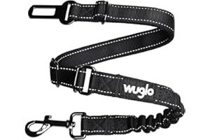 12"-37" Wuglo Dog Seat Belt - Dog Car Harness with Strong Elastic Belt - Durable & Safe Dogs Cars Seat Belts Clip - Universal Dog Seatbelt for Car Travel (Black)