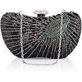 Peacock Clutch Purse Evening Handbags for Womens Vintage Crossbody Shoulder Bags Sequin Feather and Detachable Chains