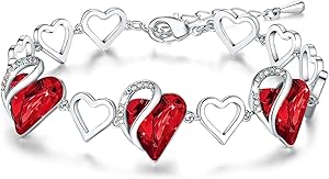 Leafael Infinity Love Heart Link Bracelet with Birthstone Crystal, Women's Gifts, Silver-Tone, 7