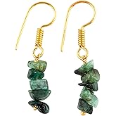 NJCRAFT Gemstone Chips Dangling Earrings, Stone 2-3 MM, Gold Plated, Handmade Jewelry, Healing Crystals, Polished Nuggets Stones, Women Earrings, Gemstone Jewellry