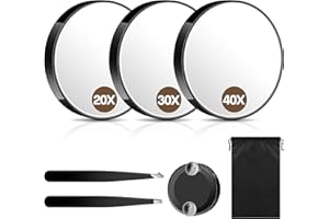 20X/30X/40X Magnifying Mirror Suction Cup, Magnifying Mirror Set, Portable Mirror with 2 Tweezers, Stick on Bathroom Mirror, 