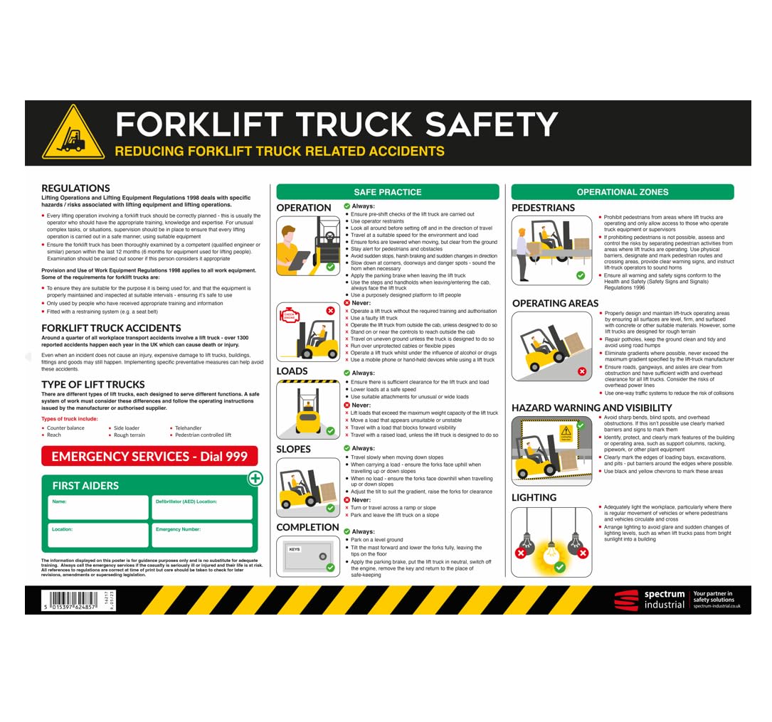 Forklift Truck Safety Poster - A2 Anti Scuff PVC | Workplace Forklift Operation & Hazard Prevention Guide | Health & Safety Sign for UK Compliance