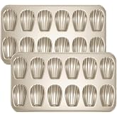 Shinsin Madeleine Pans Set of 2, Nonstick 12-Cavity Madeleines Mold Cookie Tray for Baking, Heavy Duty Warp Resistant Cute Sh