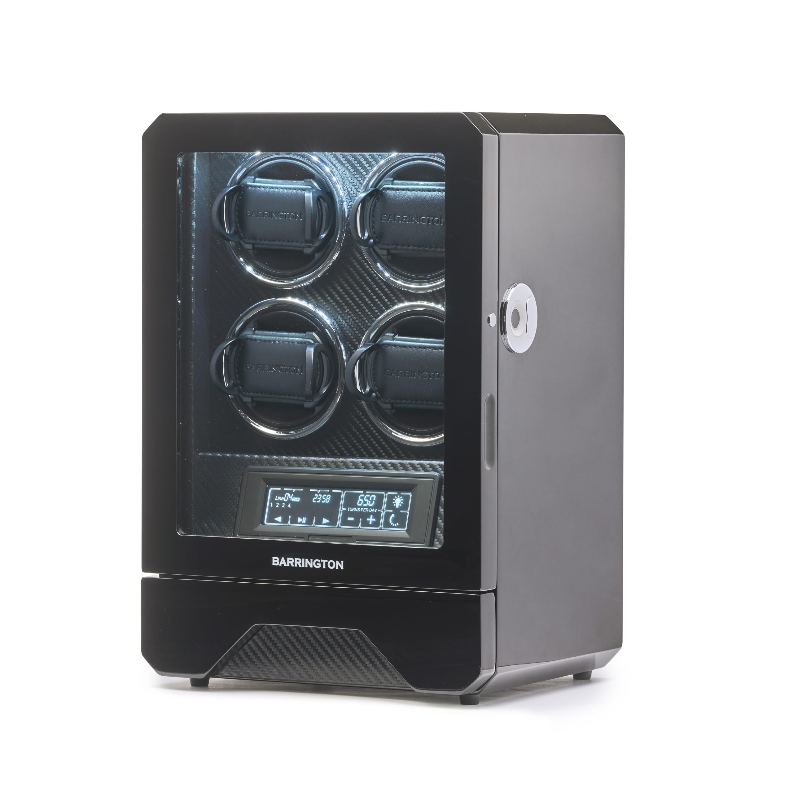 BARRINGTON Automatic Quad/Four Watch Winder for 4 Watches with Quiet Japanese Motors | Multi Rotation & Turns Per Day Modes | LED Digital Display | Simple Touch Operation