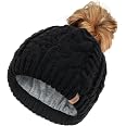 thumbnail image 2 of Bocianelli Womens High Messy Bun Beanie Hat With Ponytail Hole, Winter Warm Trendy Knit Ski Skull Cap 2 of 13