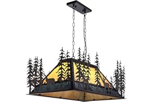 Wellmet Tiffany Pool Table Light, 3 Lights Rustic Deer Chandelier for Kitchen Island Cabin, Billiard Fixture Hanging Pendant Lamp for ' 8' 9' Table, Farmhouse Lighting or Country, Wild West Style