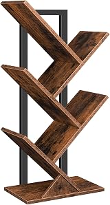 HOOBRO Tree Book Shelf 71 cm 4-Tier Small Bookcase Rustic Brown Black