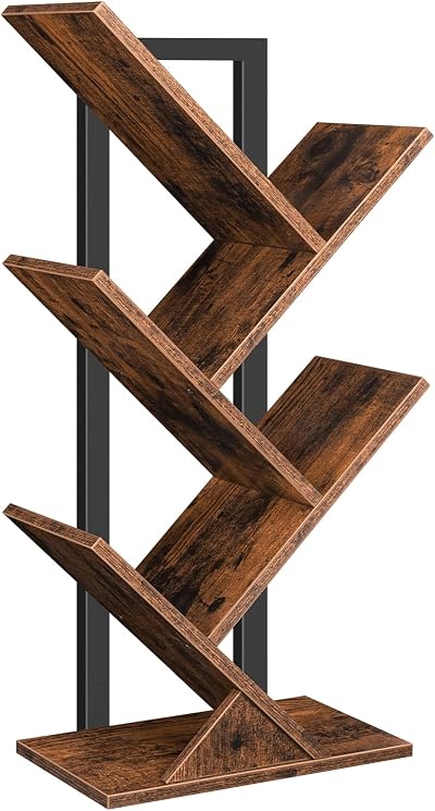 HOOBRO Tree Book Shelf 71 cm 4-Tier Small Bookcase Rustic Brown Black
