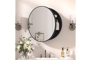 YTSMIR 24 x 24 Inch Round Medicine Cabinet Mirror Black,Circular Bathroom Mirror with Storage Wall Mounted,Metal Framed Medic