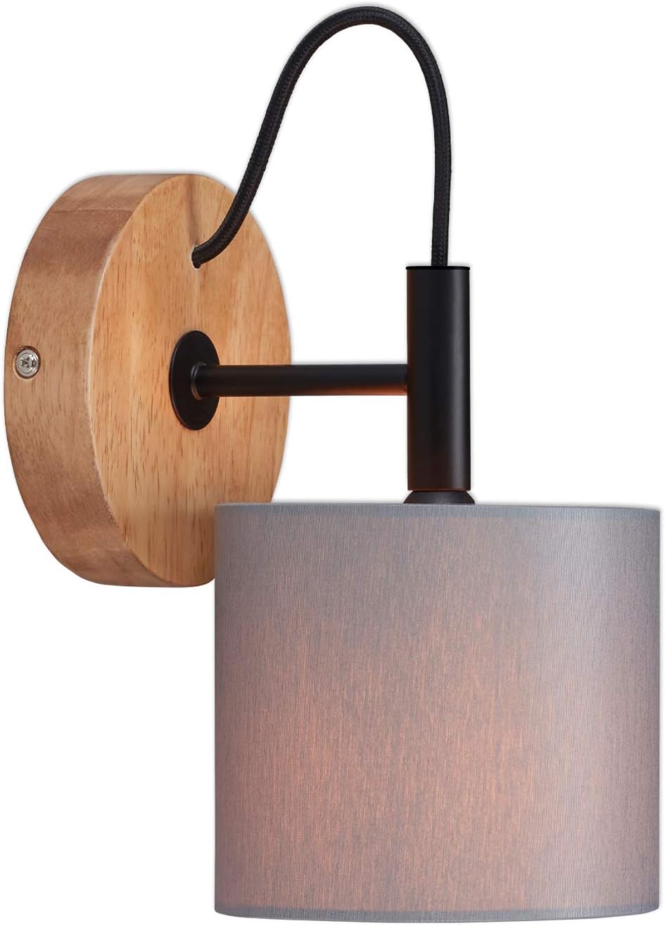 BRILONER Leuchten Spotlight, Wall Light Retro, Vintage, 1x E14, Metal incl. Fabric Shade, 125x178mm (DxA), Black-Wood-Grey, 2075-014