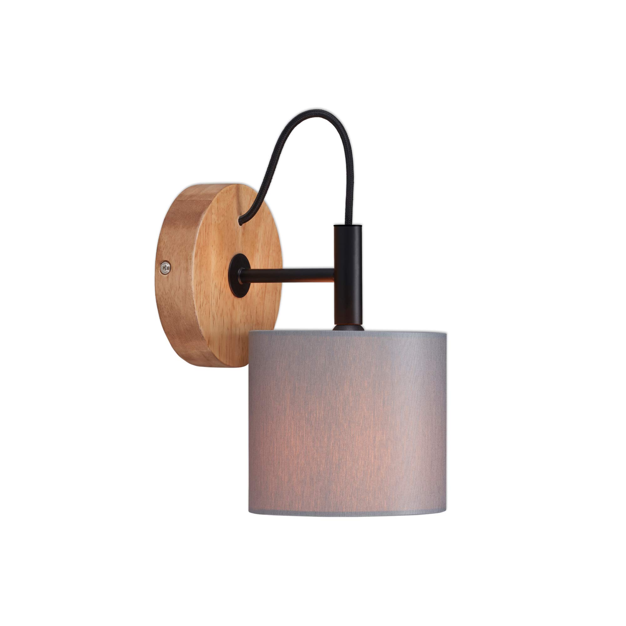 BRILONER Leuchten Spotlight, Wall Light Retro, Vintage, 1x E14, Metal incl. Fabric Shade, 125x178mm (DxA), Black-Wood-Grey, 2075-014