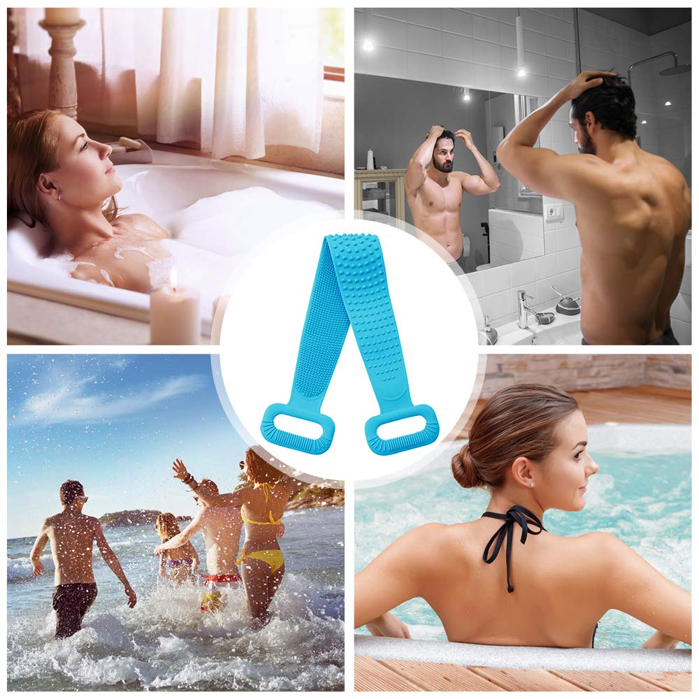 CONBOLA Back Scrubber for Shower Silicone Body Brush 30 inches/76 cm Extra Long Exfoliating Body Scrubber With Handle for Men and Women Long Lasting and Easy to Clean.(Blue) : Beauty