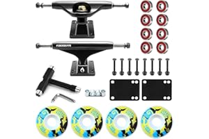 Skateboard Trucks Wheels Bearings and T Wrench Set with Riser Pads Skate Board Bridge Hardware All in One Repair Tool Kit for