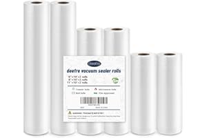 Deefre Vacuum Sealer Bags 2 Rolls 6"x10' and 2 Rolls 8"x10' and 2 Rolls 11"x10' Commercial Grade Food Saver Bags for Seal a M