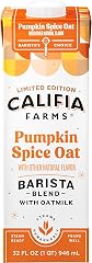Califia Farms - Pumpkin Spice Oat Barista Blend Oat Milk, 32 Oz, Shelf Stable, Dairy Free, Plant Based, Vegan, Gluten Free, N