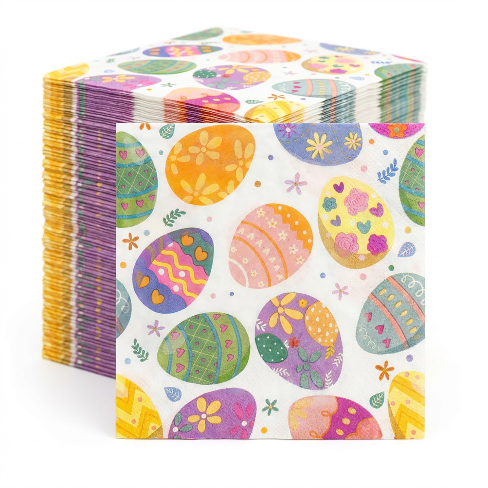 100Pcs Easter Napkins Bulk, Vibrant Eggs Paper Napkins Party Pack for Easter Table Decorations, Spring Gatherings, Decaupage Napkins for Easter