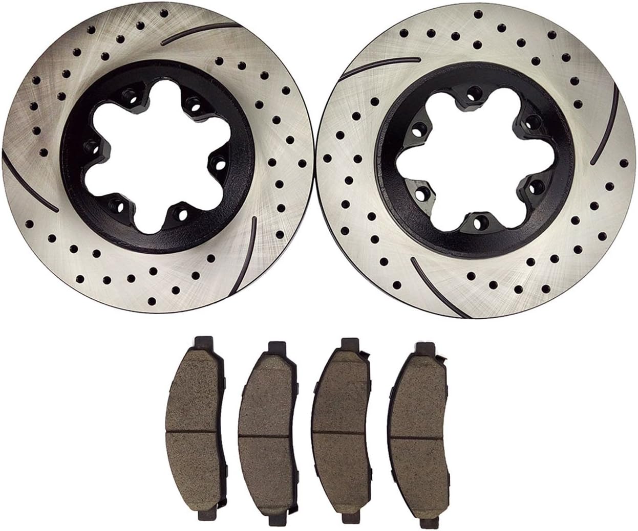 Atmansta QPD10008 Front Brake kit with Drilled/Slotted Rotors and Ceramic Brake pads for Chevrolet GMC Isuzu