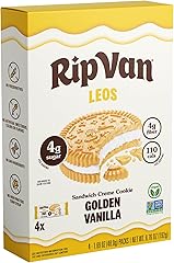Rip Van Leos - Golden Vanilla Sandwich Cookies - Low Sugar and Low Carb Snack - Diabetic Snacks - 4 Packs of 1.69oz)