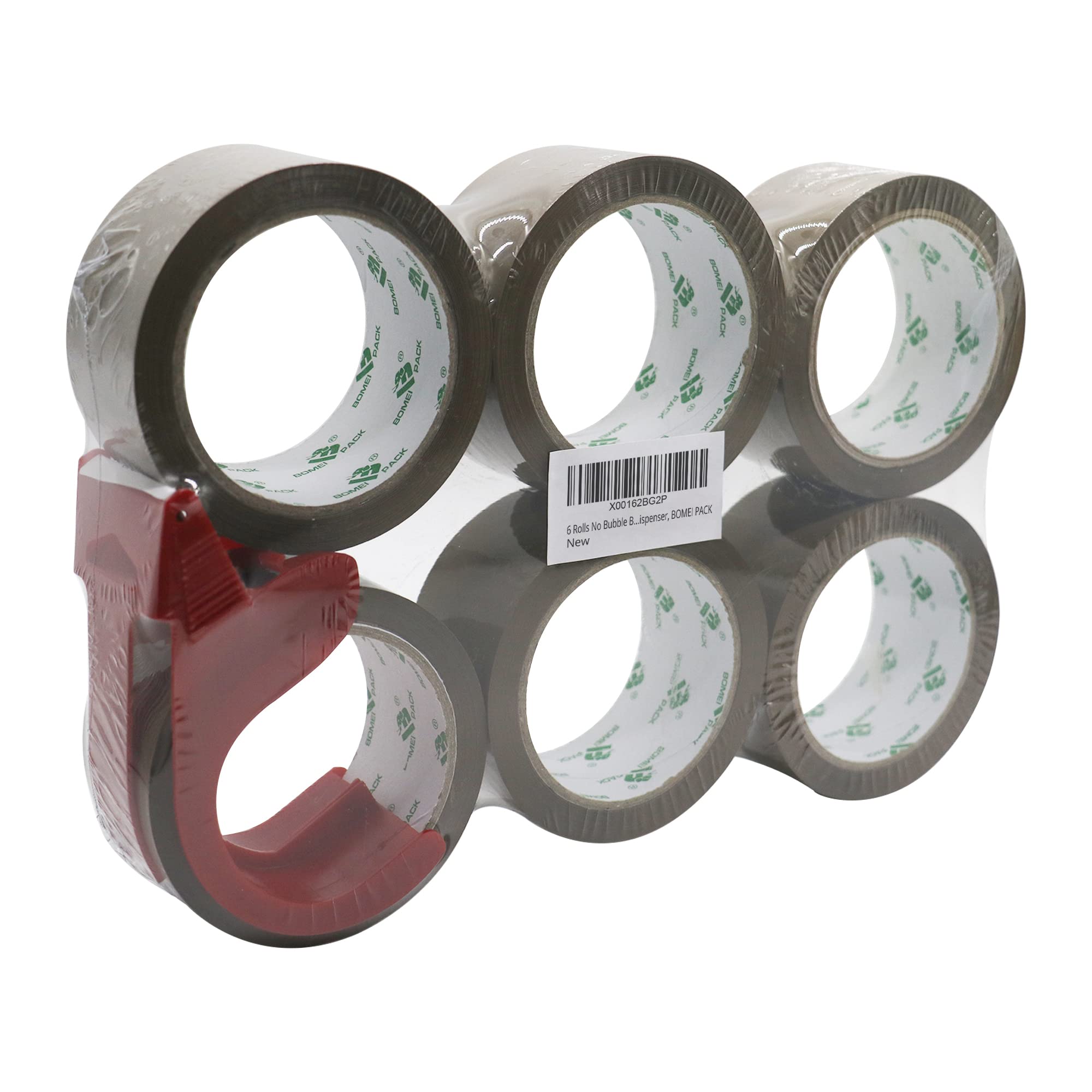 6 Rolls with 1 Dispenser No Bubble Brown Secure and Sticky Packing Tape,Heavy Duty Packaging Tape for Moving, Parcels Sealing, Shipping,45mic x 48mm x 66m,BOMEI PACK
