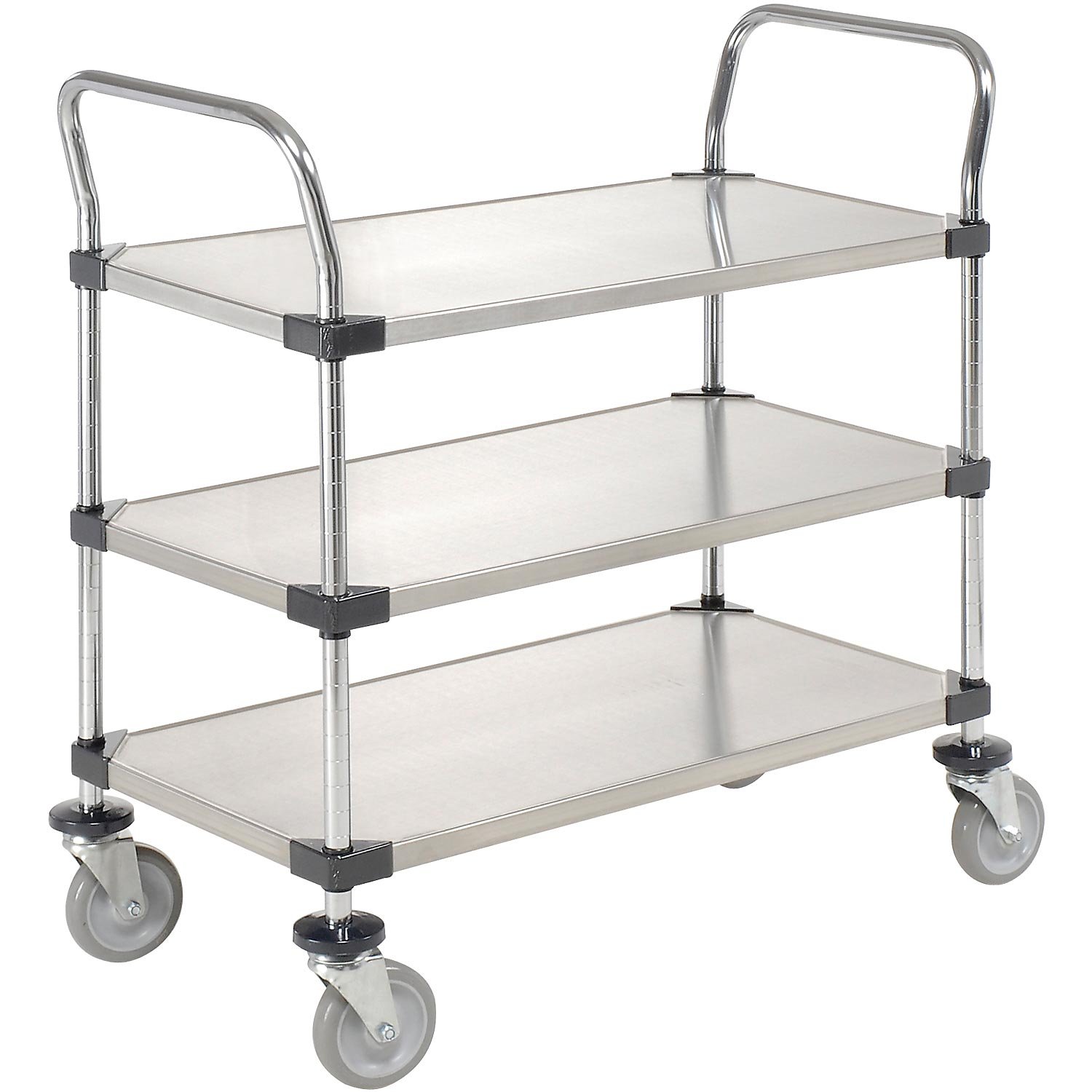 Nexel 1836P3SS Utility Cart Three Solid Shelves with 5" Polyurethane