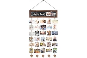 Bikoney Picture Frames Collage Photo Hanging Display Picture Board Wood Rustic Frames for Wall Decor and Dorm Room Decor with Blackboard and 30 Clips Carbonized Black