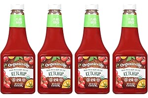 Organicville Organic Ketchup - Tomato Ketchup, Gluten Free, Non-GMO, Vegan, USDA Organic, Made with Agave Nectar, Plant-Based Ketchup, Squeeze Bottle - 24 Oz, 4-Pack