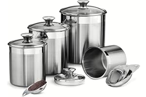 Tramontina Gourmet 8 Piece Canister & Scoops Set, Stainless Steel, Made In Brazil