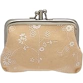 Coin Purse Vintage Bag Lock Wallet Buckle Kiss Lock change purse change holder wallet coin Canvas cotton coin purse (B apricot)